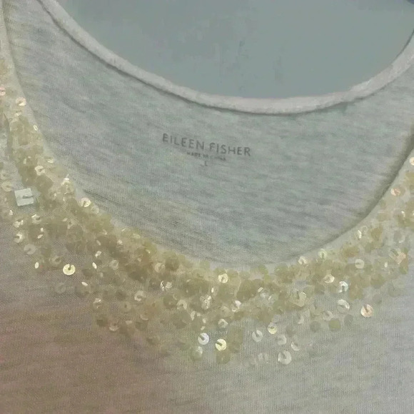 Eileen Fisher  Size L White  100% Linen Sequin  Boho Tunic - Picture 2 of 5